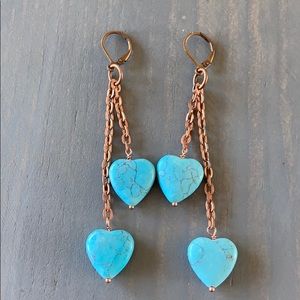 Turquoise heart drop earrings. Brand new.